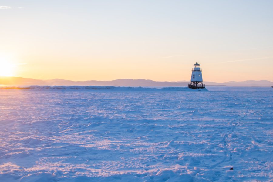 An image of the Burlington Breakwater in Burlington, Vermont.